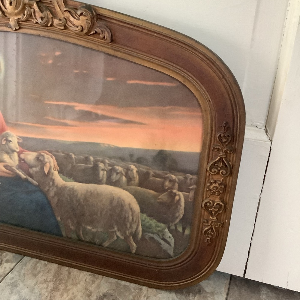 Jesus Lamb Print Gorgeous Antique Wood Oval Frame - Picture 6 of 8